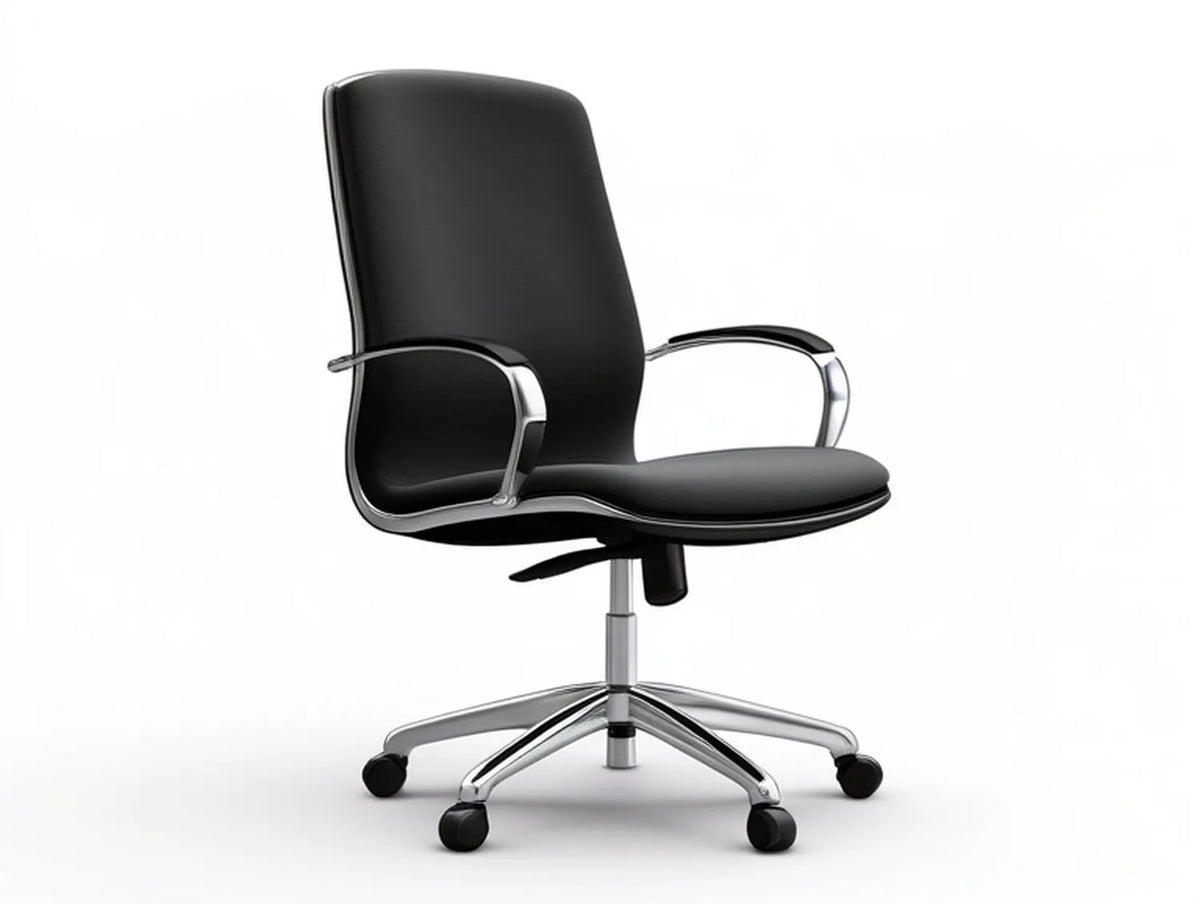 Black PU Leather High-Back Executive Office Chair with Chrome Arms, 25.6 x 25.6 x 43.3-47.2 in