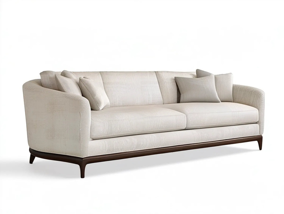 3-Seat Cream Polyester Upholstered Sofa with Dark Brown Wood Legs, 90 x 39 x 34 in