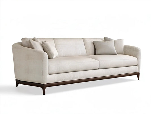 3-Seat Cream Polyester Upholstered Sofa with Dark Brown Wood Legs, 90 x 39 x 34 in