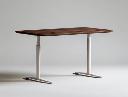Height-Adjustable Standing Desk, 47.2 x 23.6 in Rectangular Walnut Brown Engineered Wood Top with White Steel T-Frame