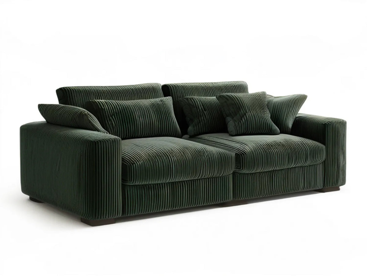 Dark Green 2-Seat Corduroy Upholstered Sofa, 72 x 35 x 34 in