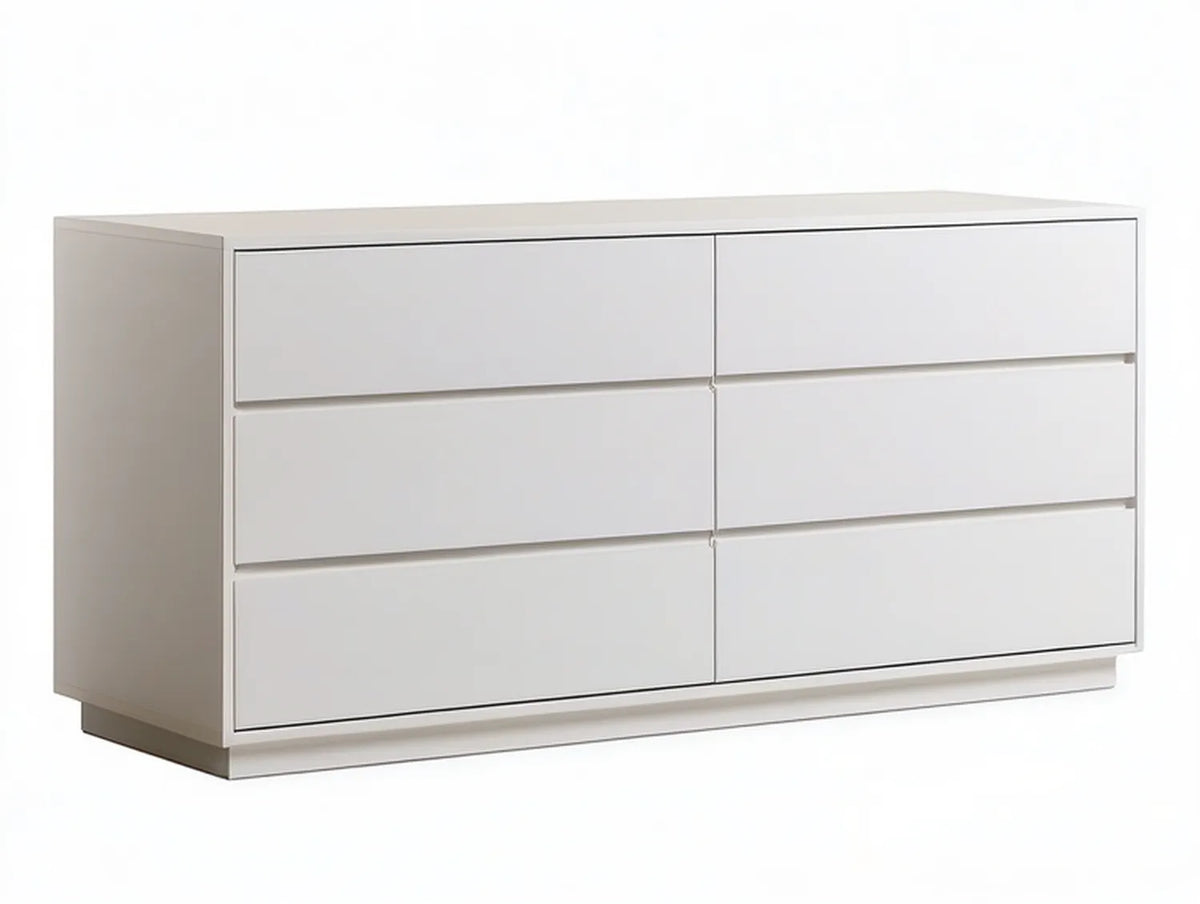 6-Drawer White Engineered Wood Dresser, 60 x 18 x 30 in