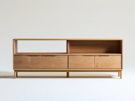 Natural Oak TV Stand Media Console with 4 Drawers, 63 x 16 x 30 in