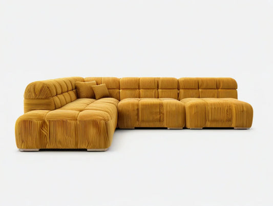 Mustard Yellow L-Shaped Sectional Sofa with Left-Facing Chaise, 134 x 67 x 31 in, Polyester Corduroy