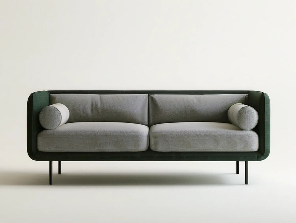 2-Seat Contemporary Velvet Sofa, Dark Green and Gray, 78 x 34 x 32 in